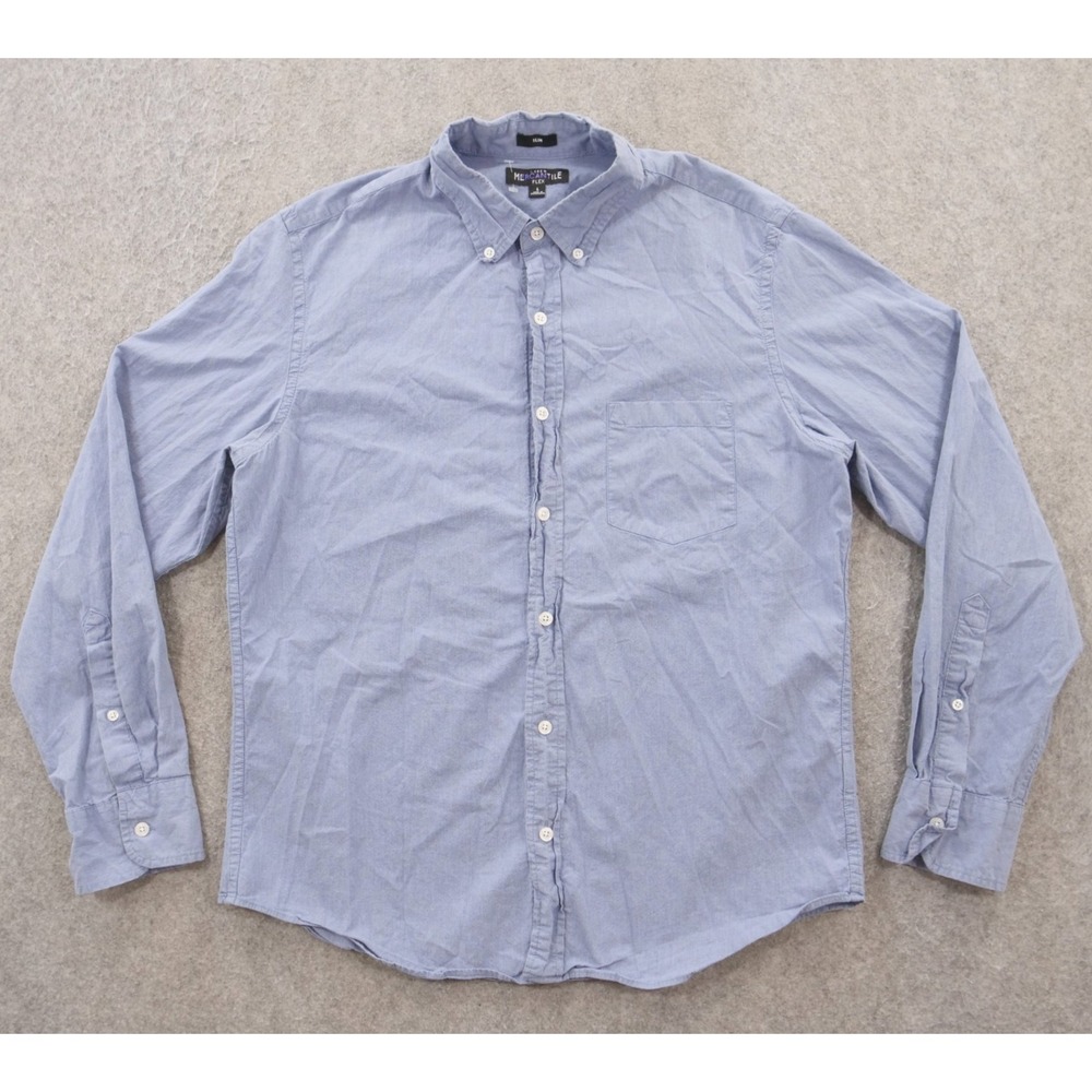 J Crew Shirt Mens Large Blue Button Plaid Down Long Sleeved Mercantile Slim